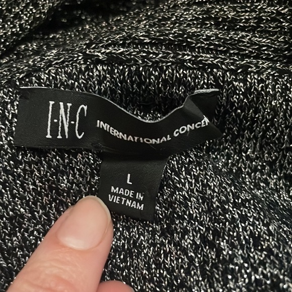 INC Womens Gray Glitter Long Sleeve Off Shoulder Party holiday Blouse top size L - Picture 10 of 12